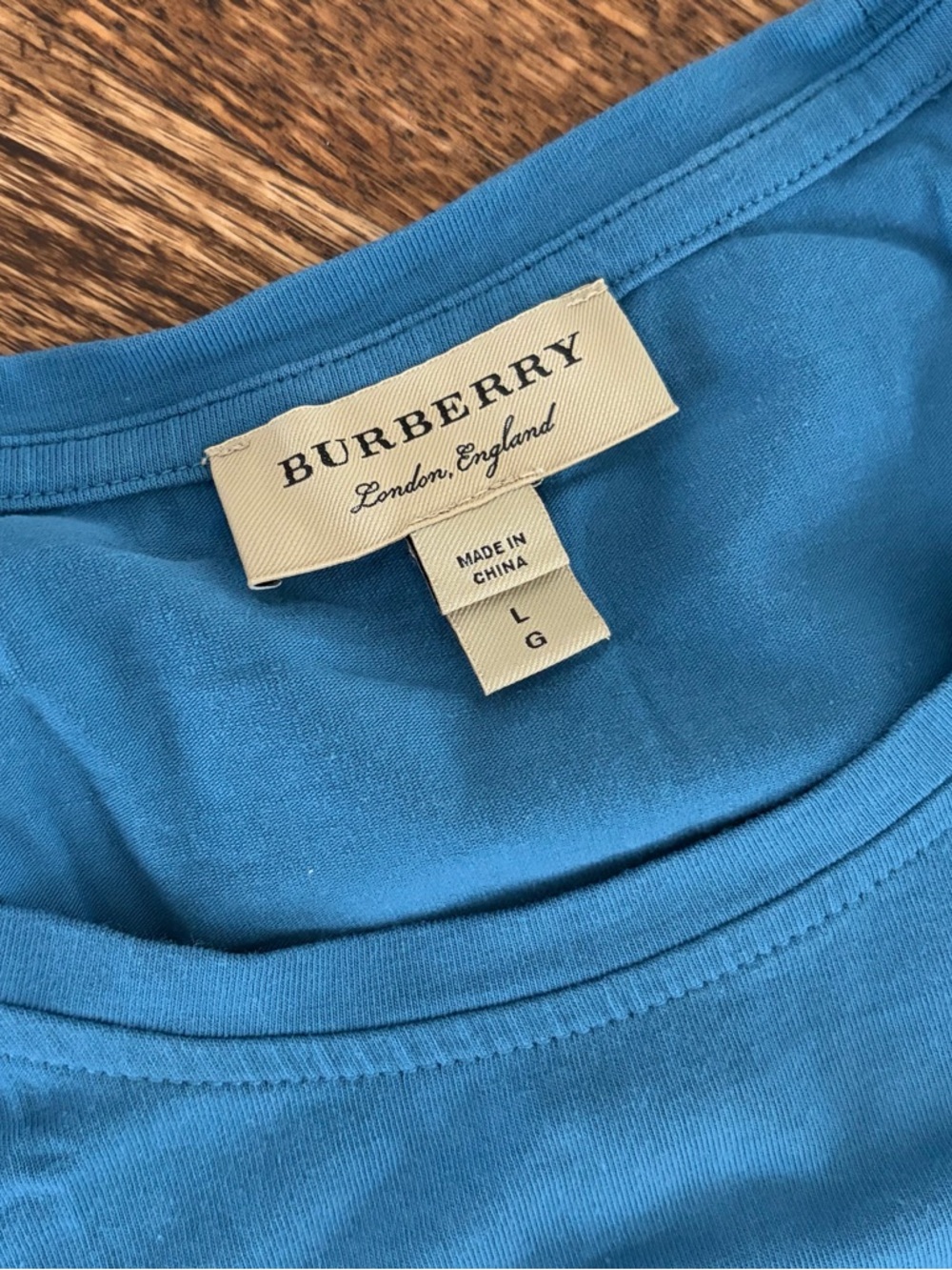 Burberry Blue Crew Neck Tee with Signature Plaid Check Detail - Picture 2 of 3